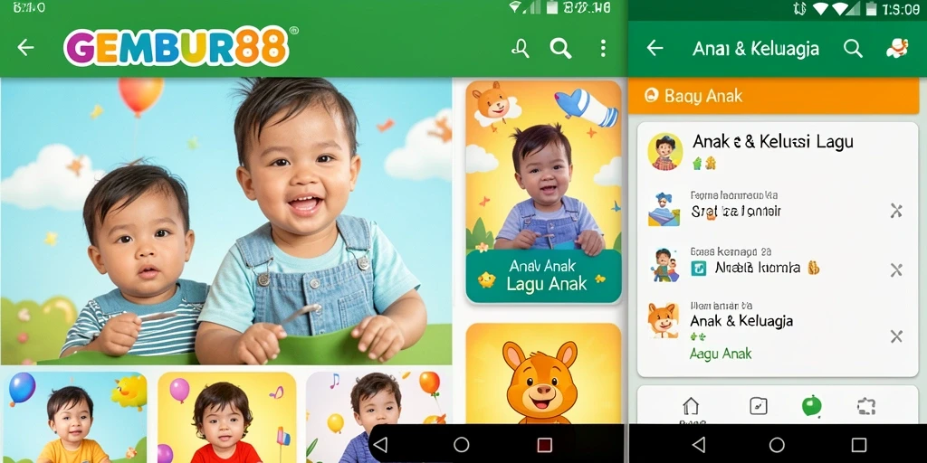 Tampilan antarmuka GEMBUR88 dengan lagu-lagu ceria untuk anak.