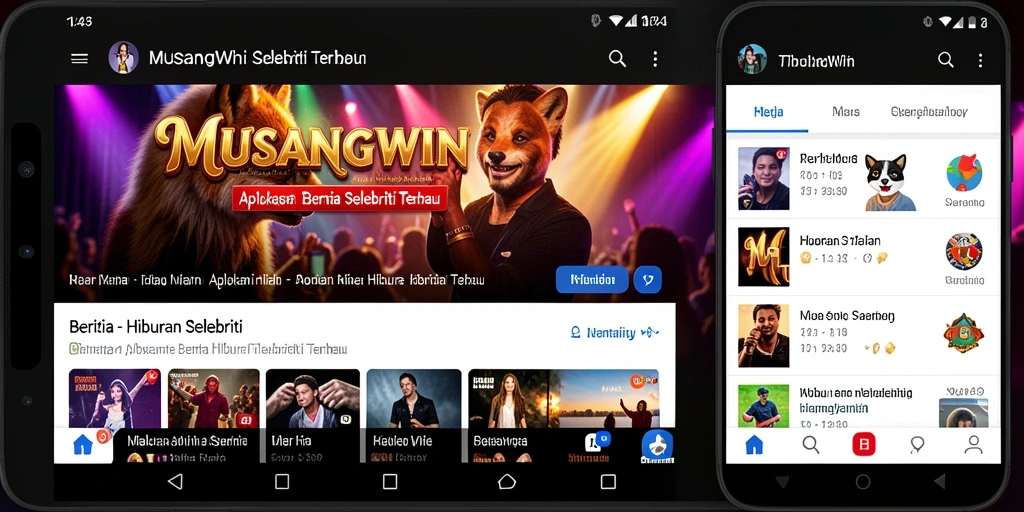 Antarmuka aplikasi MUSANGWIN dengan berita hiburan terbaru.