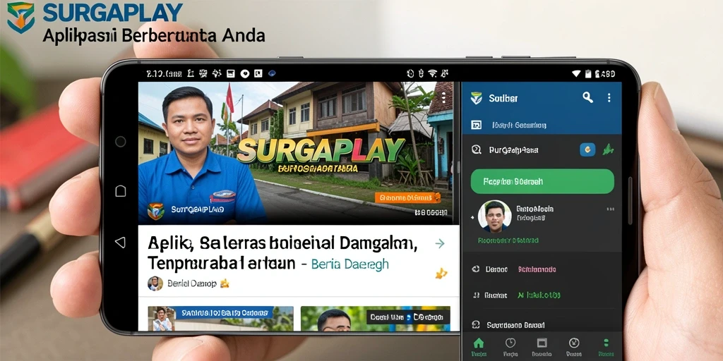 Antarmuka SURGAPLAY menampilkan berita daerah terkini dan interaktif.