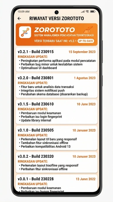 Riwayat Versi Aplikasi Zorototo untuk Android